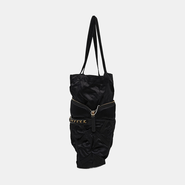 Quilted Fabric Top Handle Bag Black