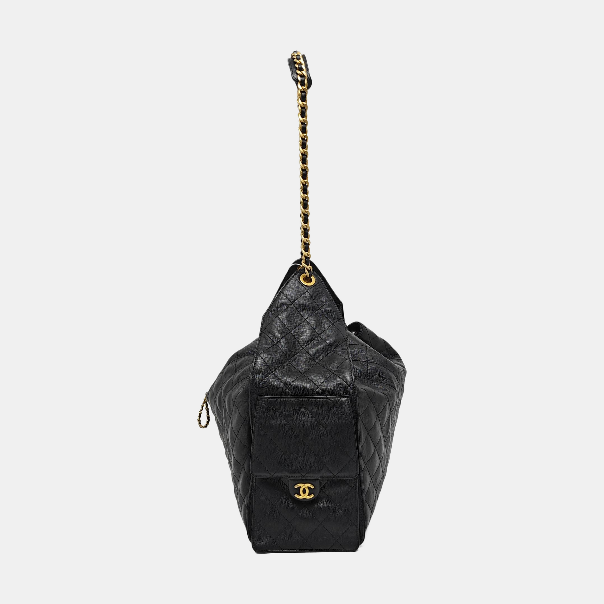 CHANEL 25 Large Quilted Grained Calfskin Black