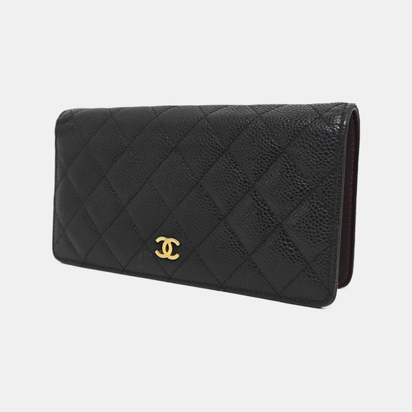 Quilted Grained Calfskin Wallet Black