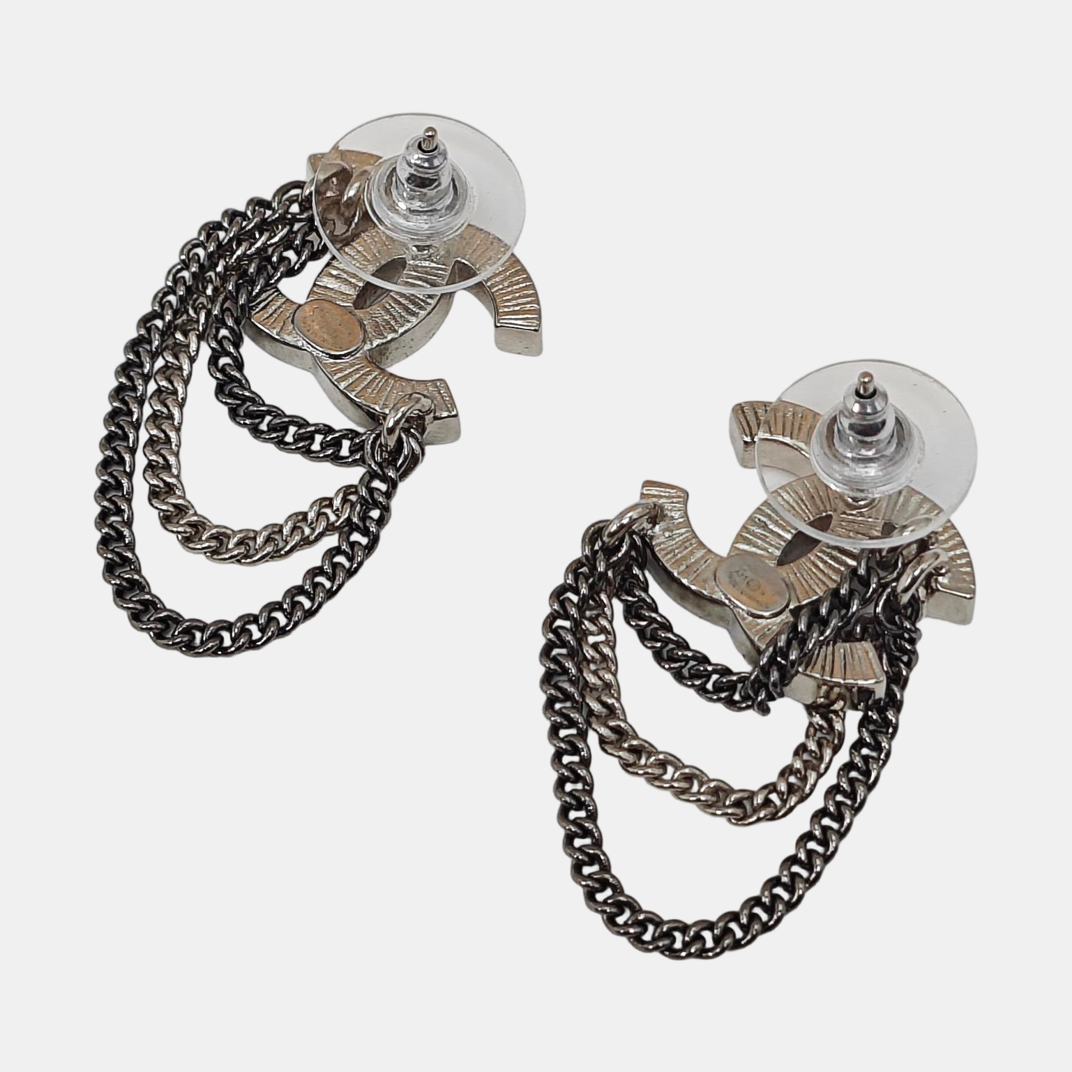 CC Logo Metal Silver Stud Earrings