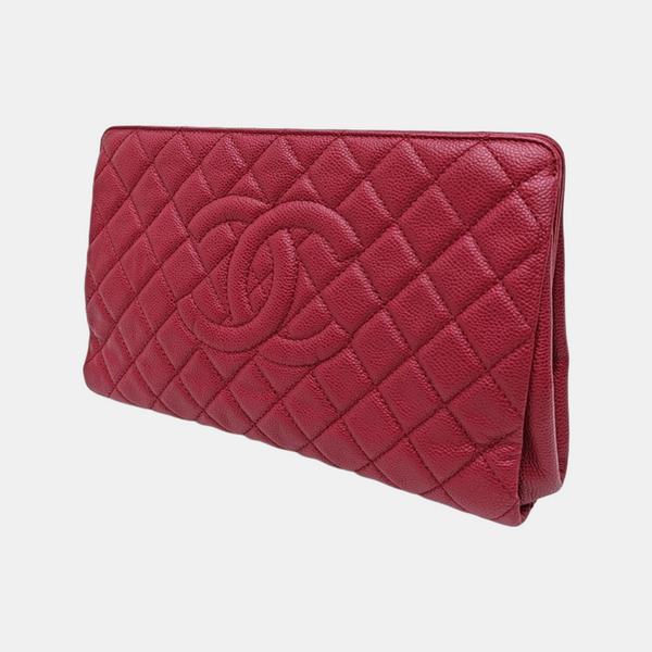Quilted Leather Clutch Red