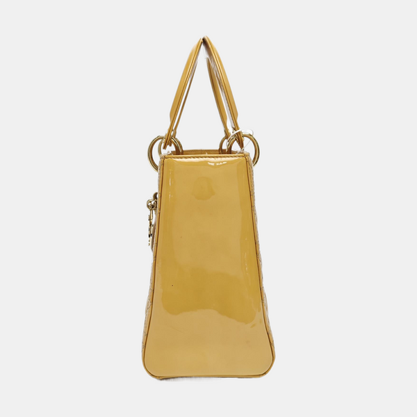 Lady Dior Medium Cannage Patent Leather Yellow