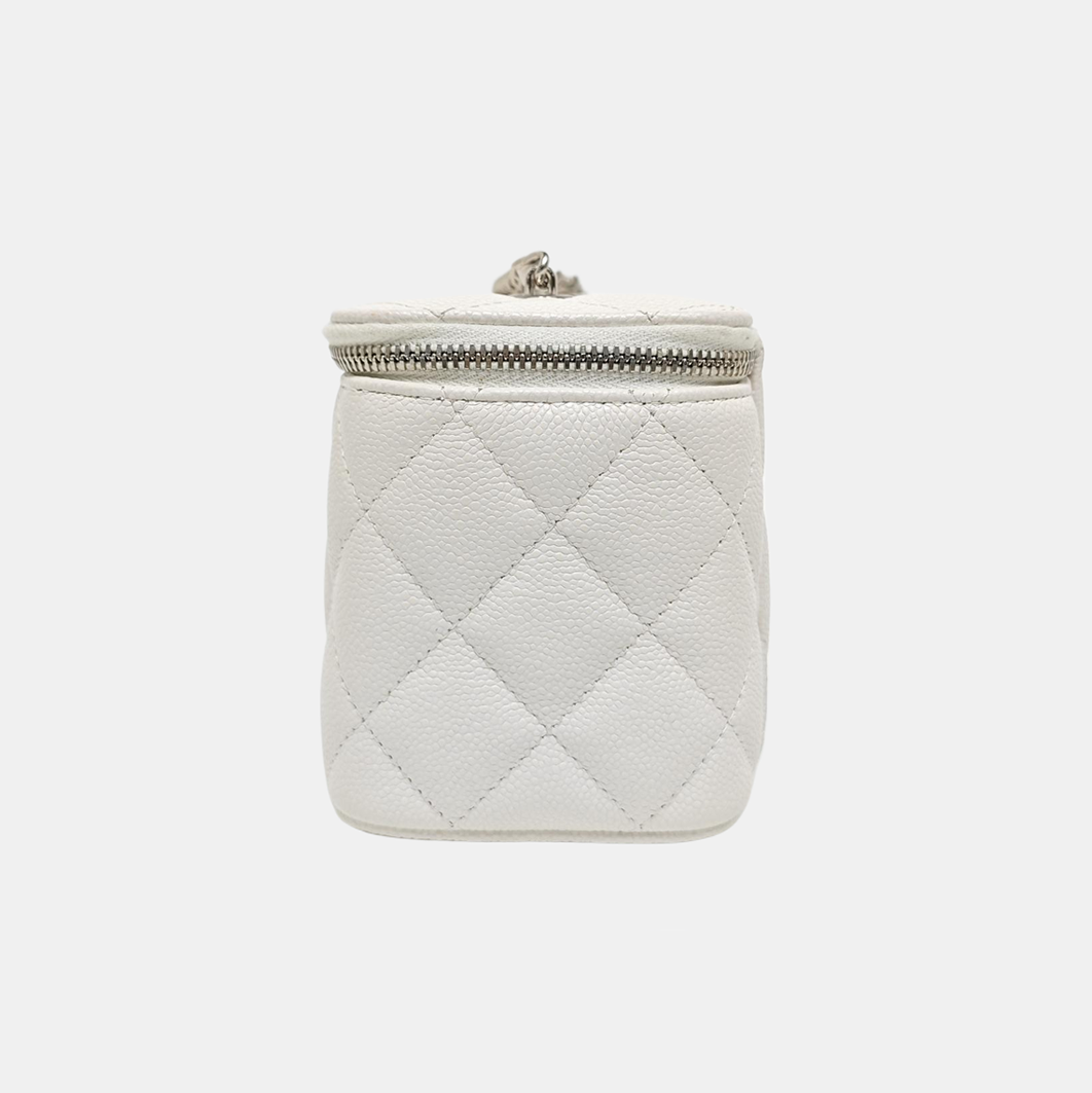 VANITY CASE Small Quilted Grained Calfskin White