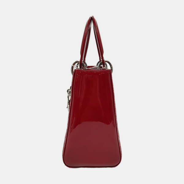 Authenticated pre-owned  Lady Dior Medium Cannage Patent Leather Red - Tote Bag at Looply