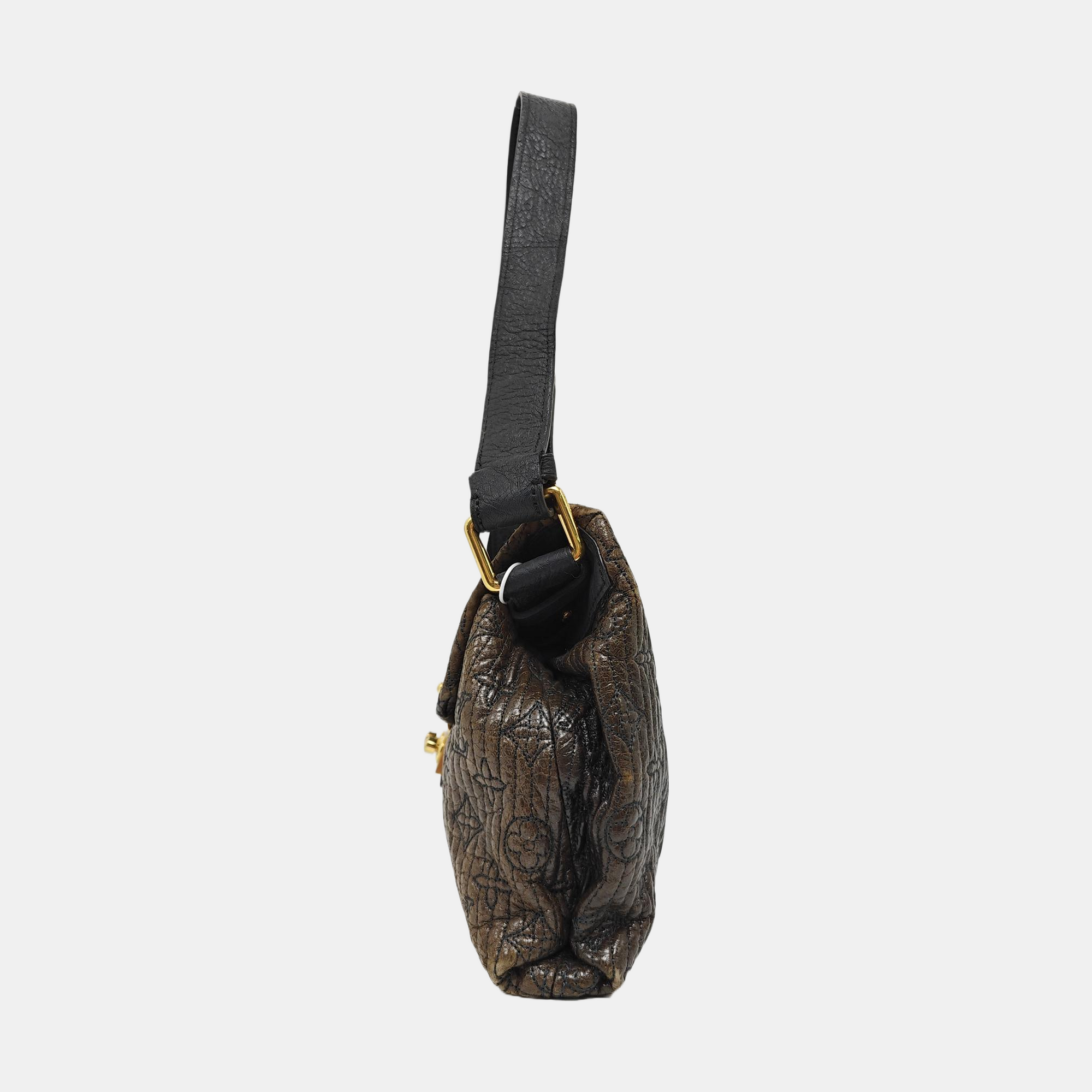 Monogram Lambskin Shoulder Bag Brown