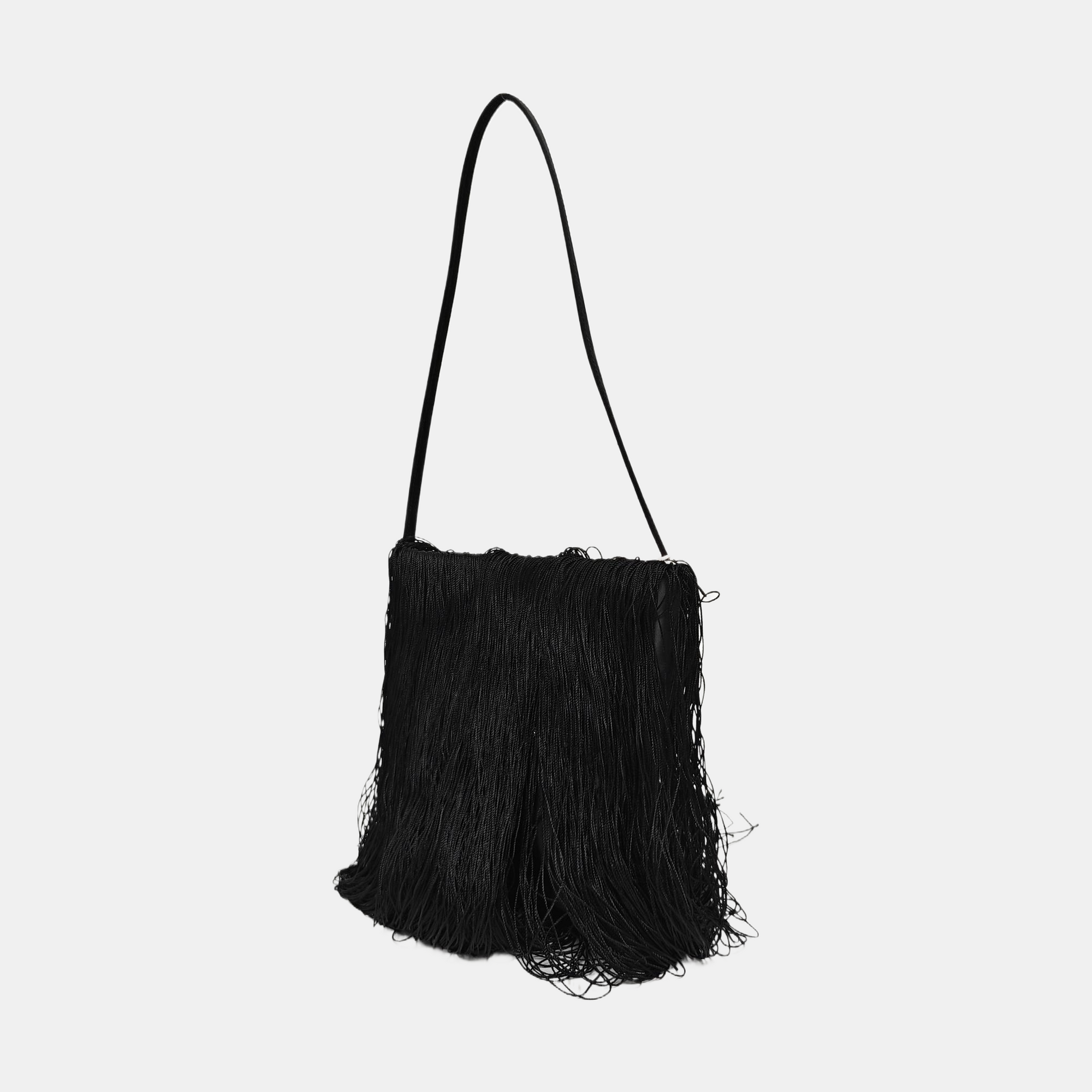 Silk Satin Top Handle Bag Black