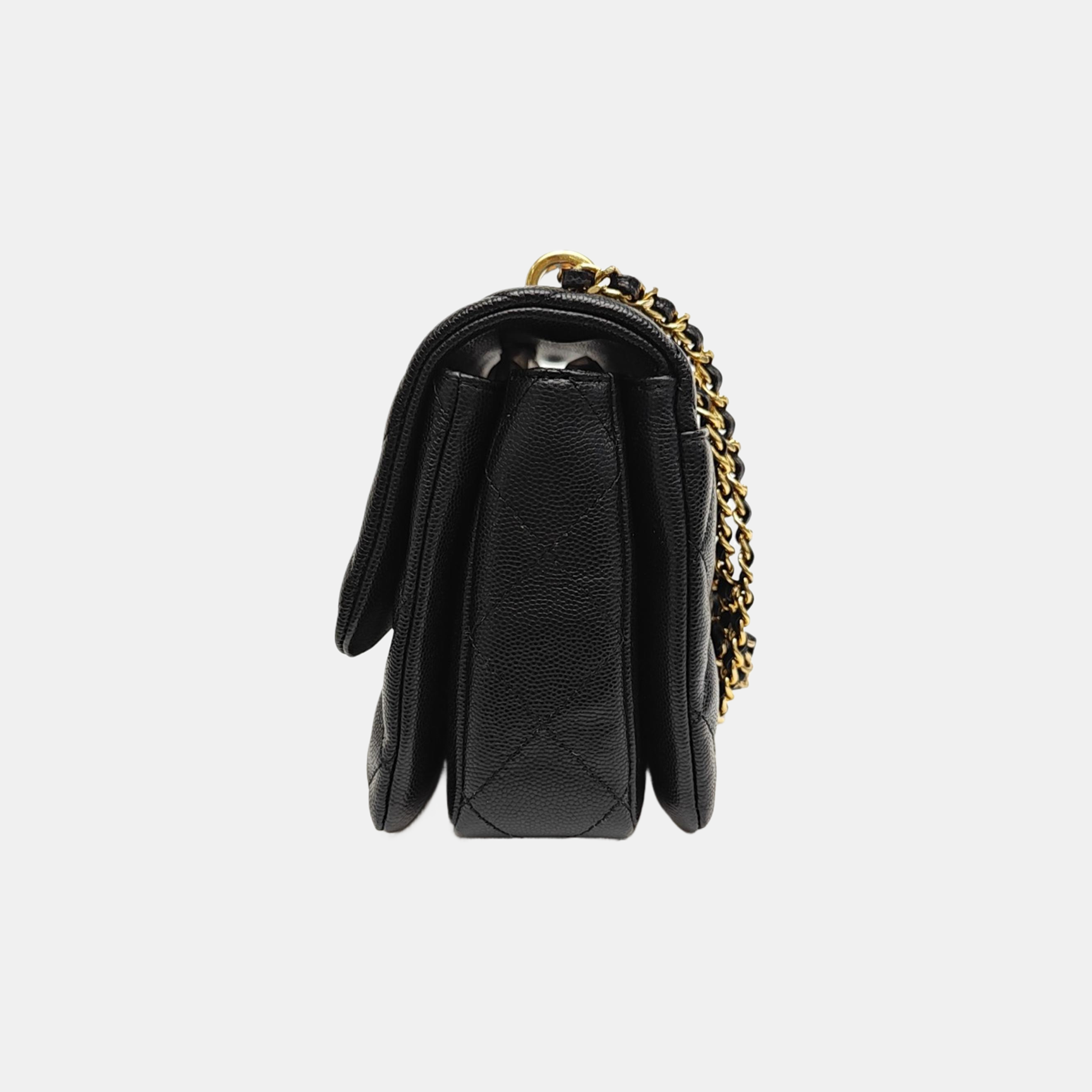 Quilted Grained Calfskin Crossbody Bag Black