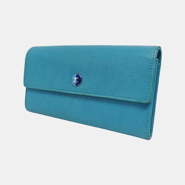 Grained Calfskin Wallet Blue