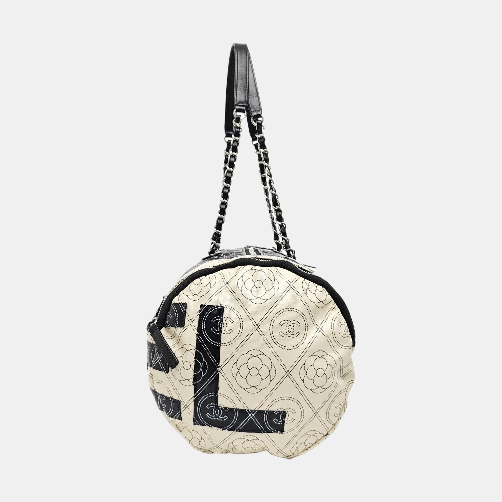 Quilted Coated Canvas Top Handle Bag Black