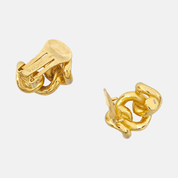 Twist Round Metal Gold Clip On Earrings