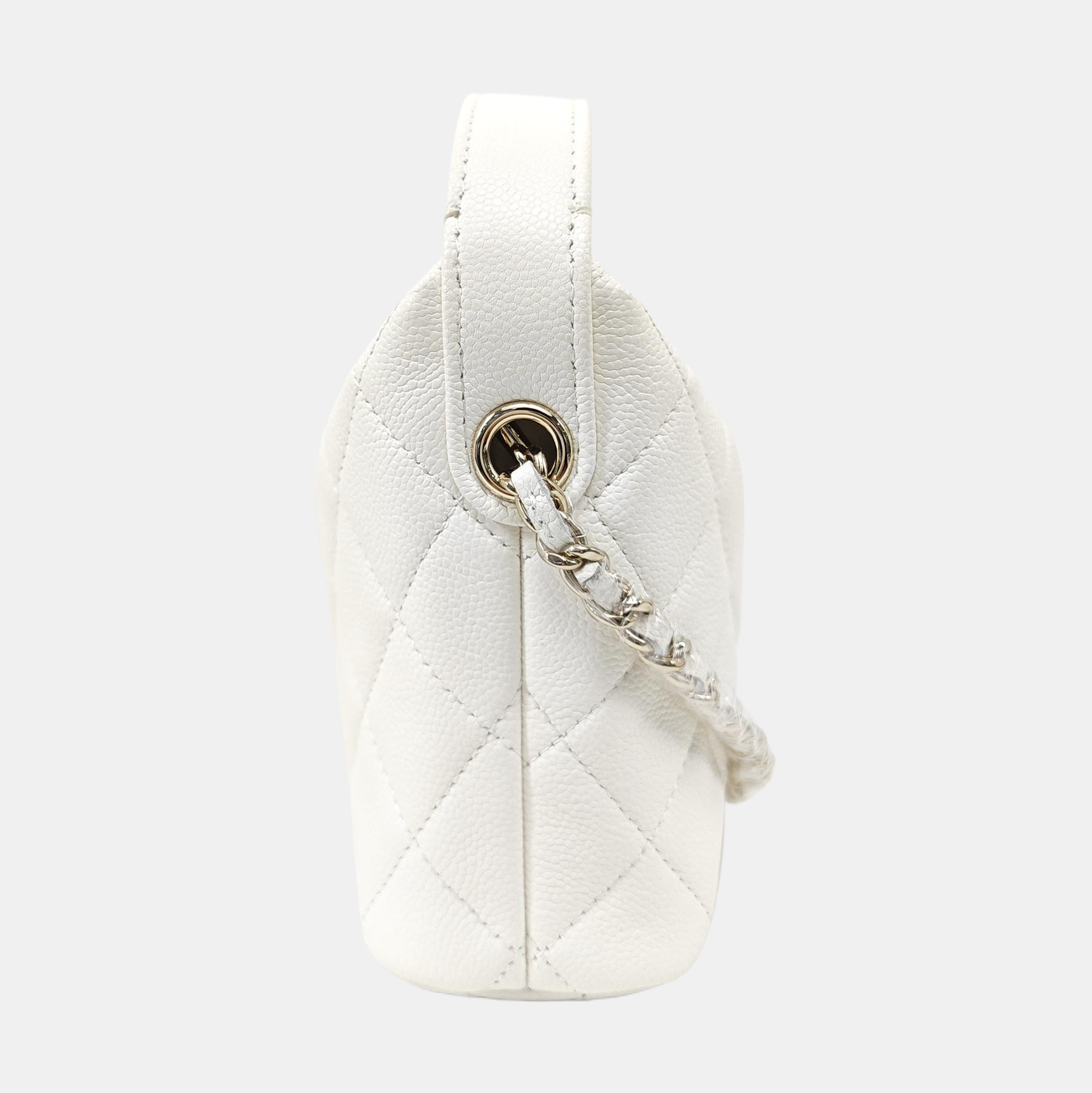 Quilted Grained Calfskin Shoulder Bag White