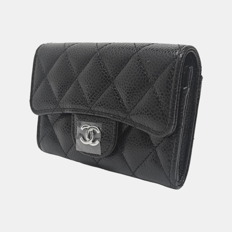 Quilted Grained Calfskin Wallet Black