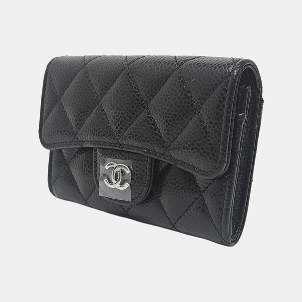 Quilted Grained Calfskin Wallet Black