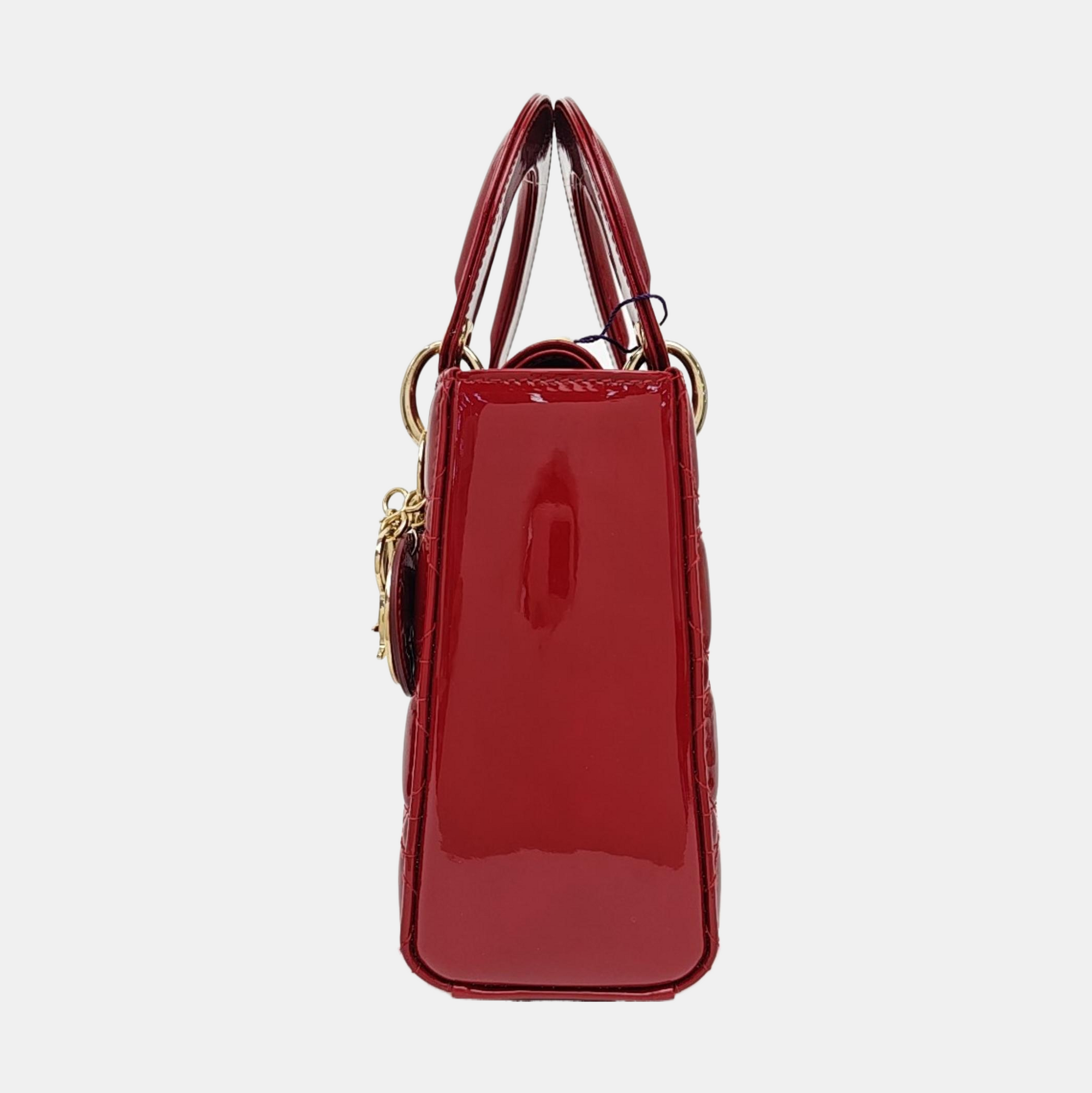 Lady Dior Small Cannage Patent Leather Red