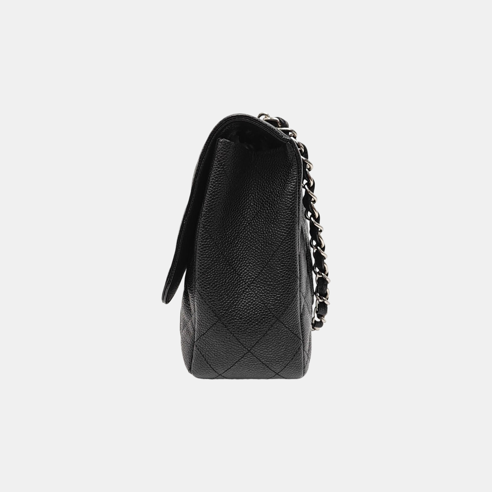 Quilted Grained Calfskin Shoulder Bag Large Black