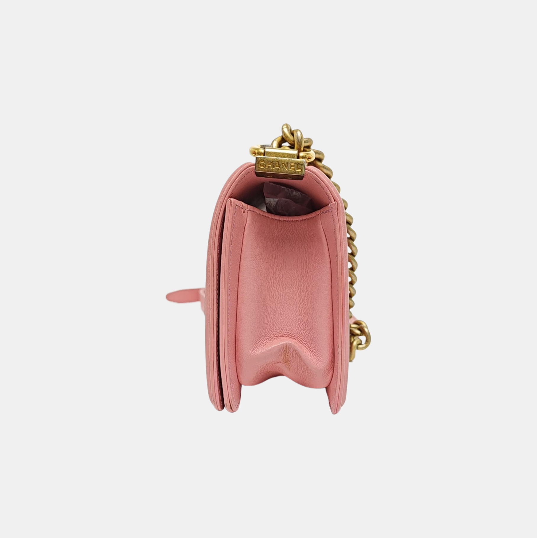 Authenticated pre-owned  BOY CHANEL Small Quilted Calfskin Pink - Shoulder Bag at Looply