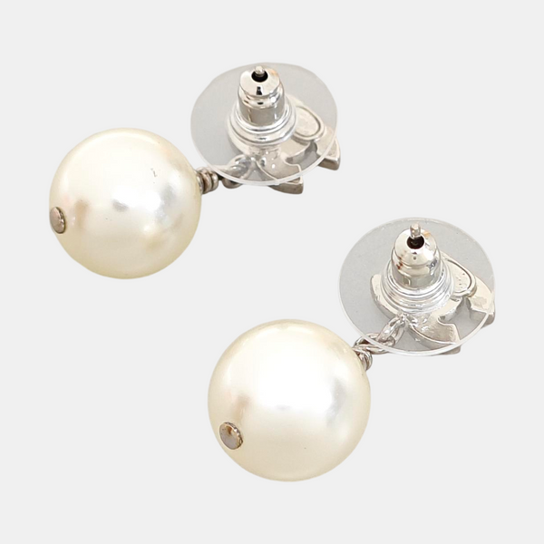 CC Logo Metal Silver Stud Earrings