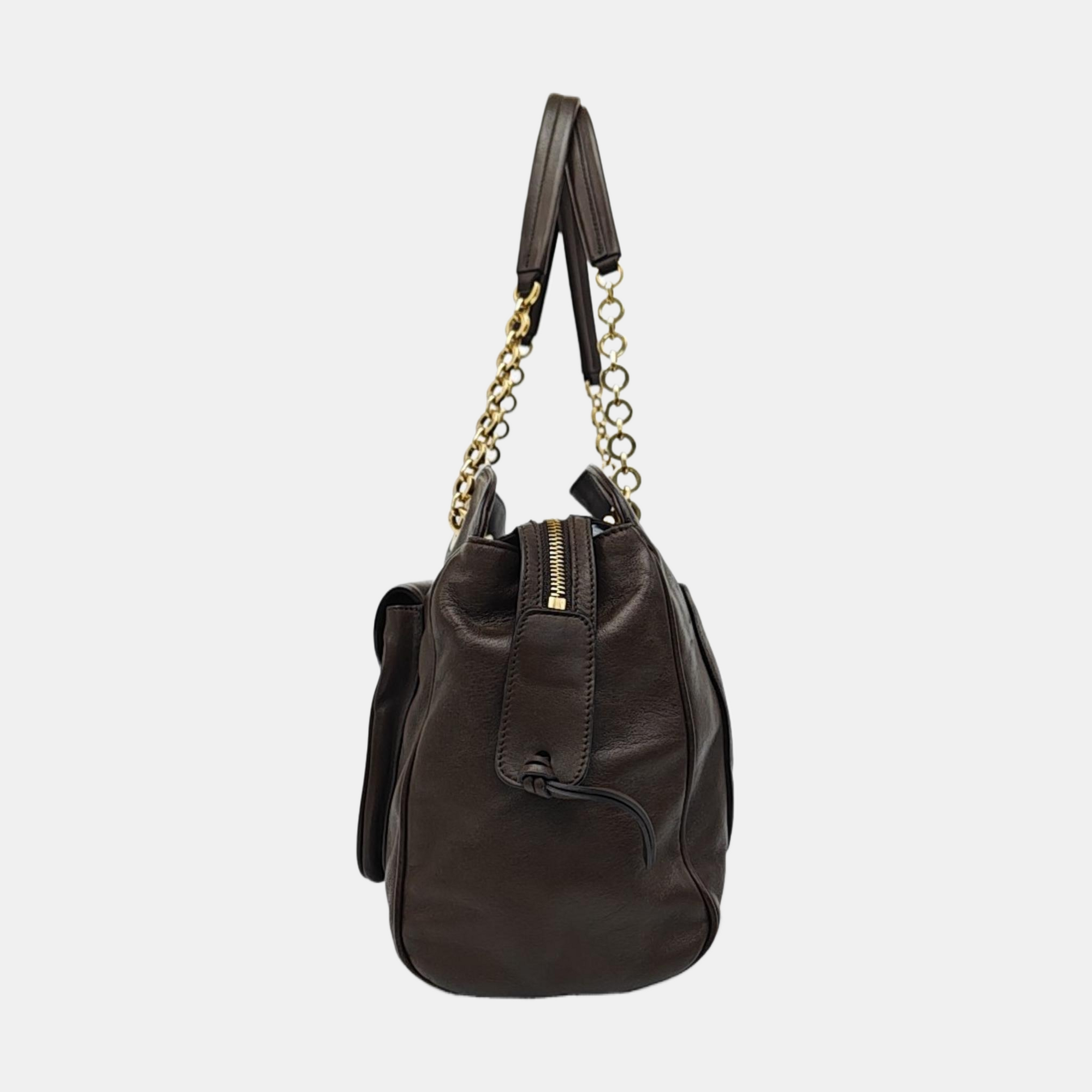 Calfskin Top Handle Bag Brown