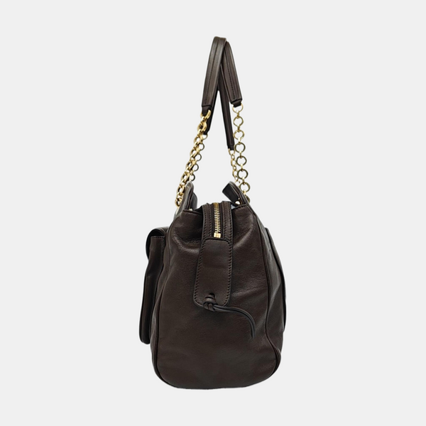Calfskin Top Handle Bag Brown