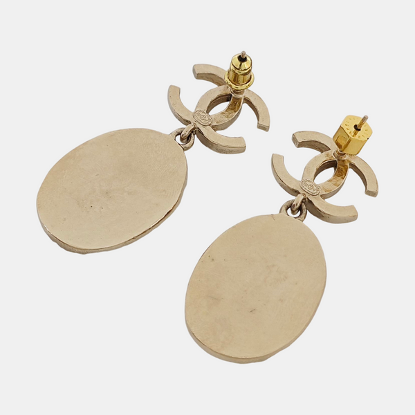 CC Logo Metal Gold Stud Earrings