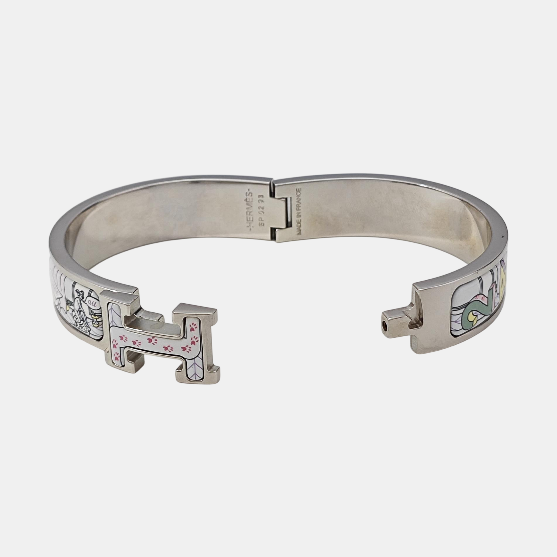 Enamel Hinged Bracelet Metal Silver Bangle