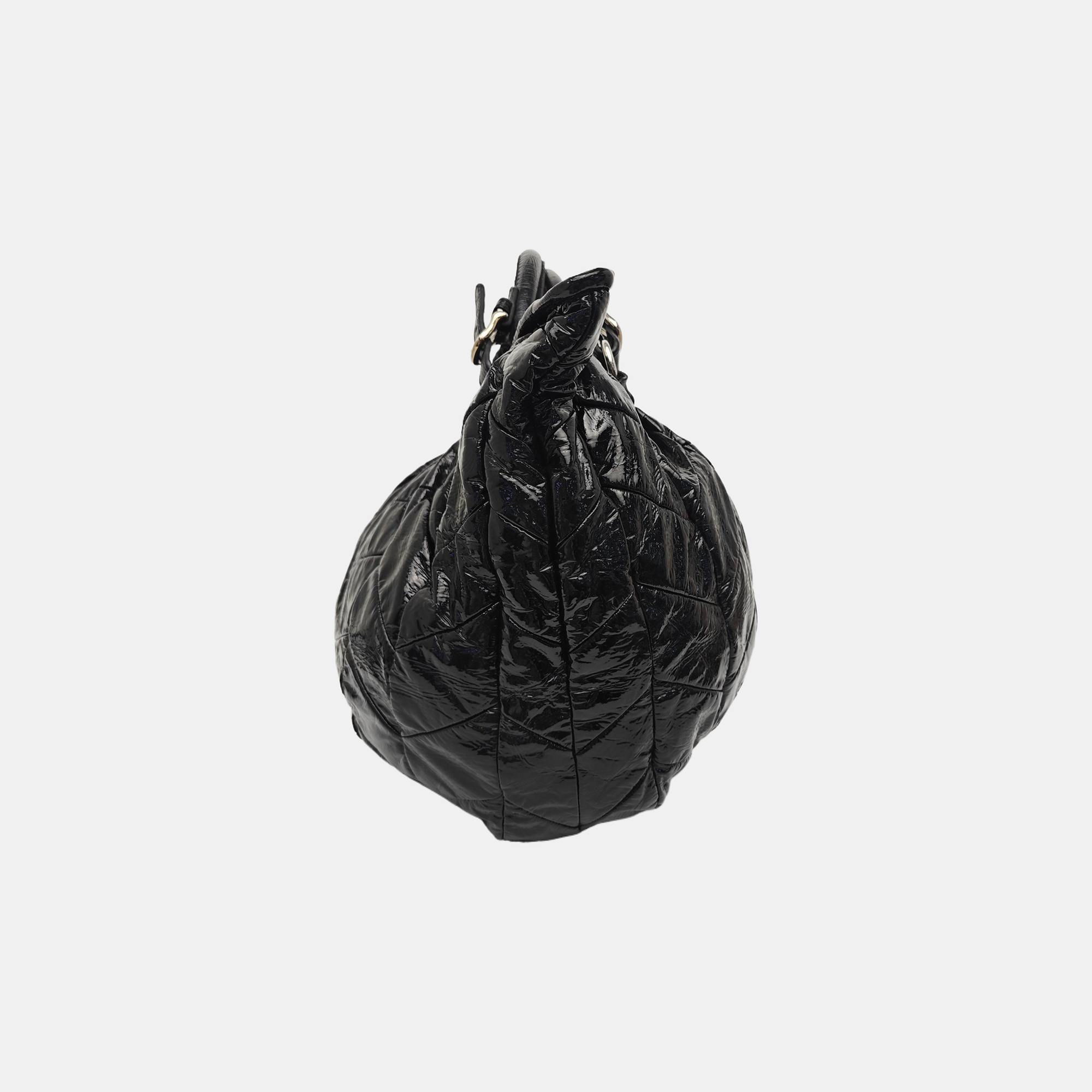 Quilted Patent Leather Tote Bag Black