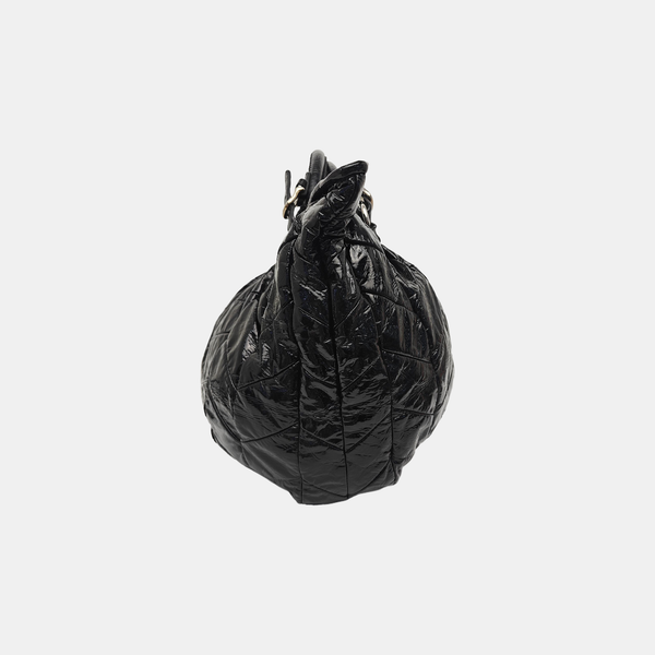 Quilted Patent Leather Tote Bag Black