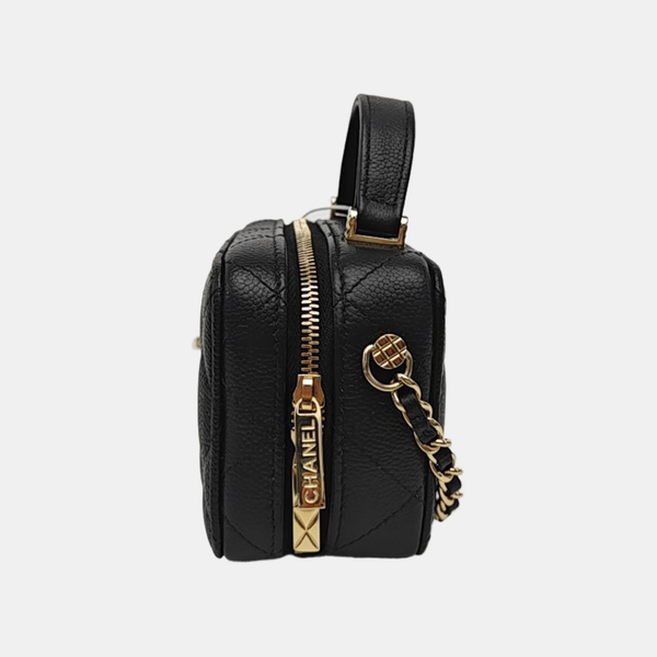 Quilted Grained Calfskin Shoulder Bag Black