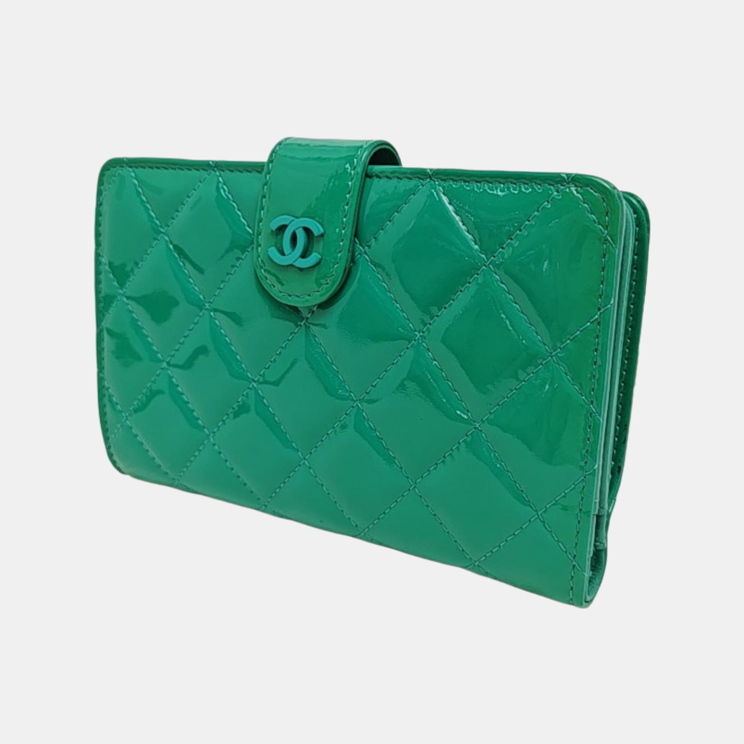 Quilted Patent Leather Wallet Green