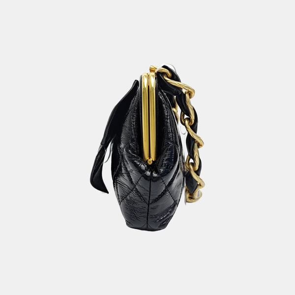Quilted Patent Leather Top Handle Bag Small Black