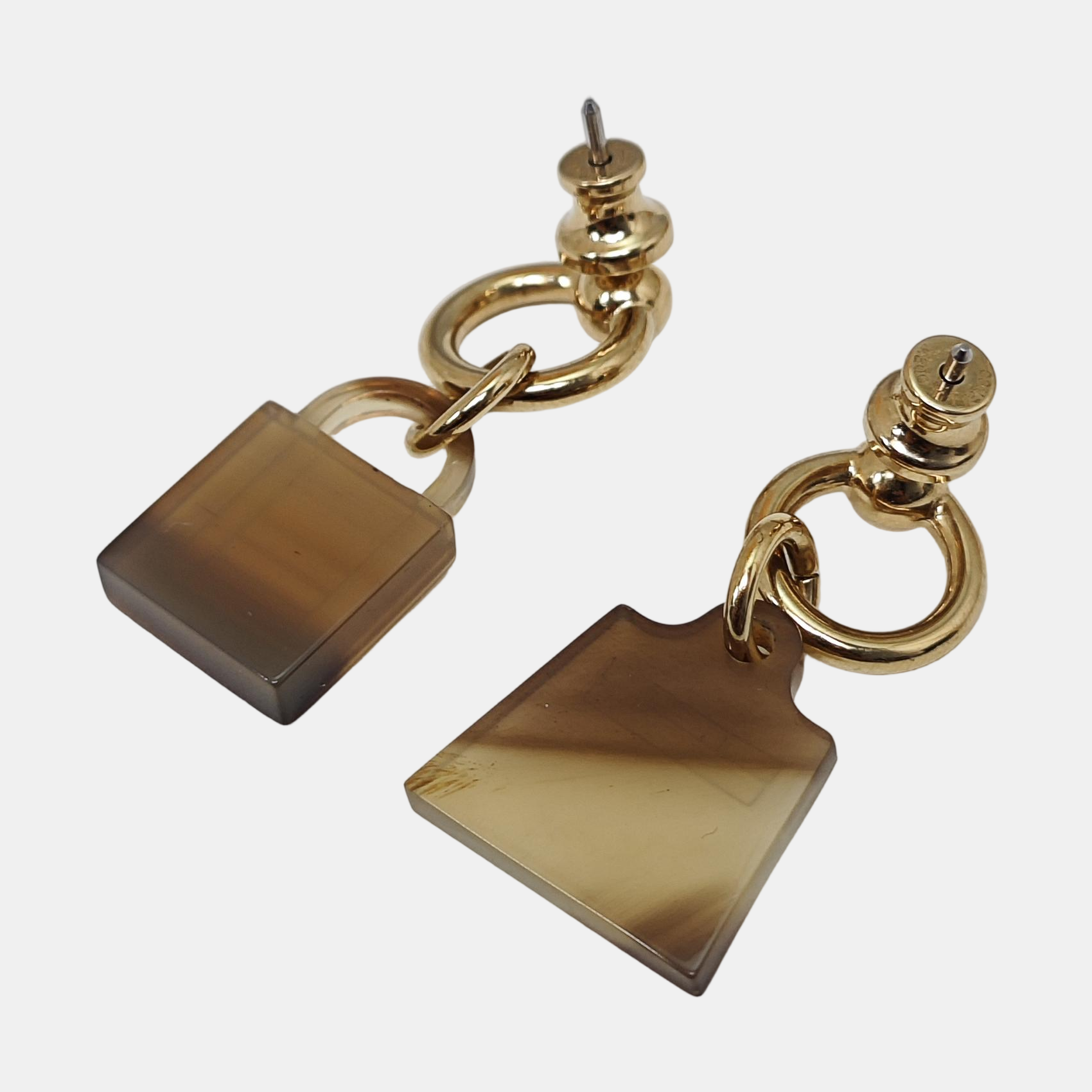 Amulette Maroquinier Metal Brown Stud Earrings