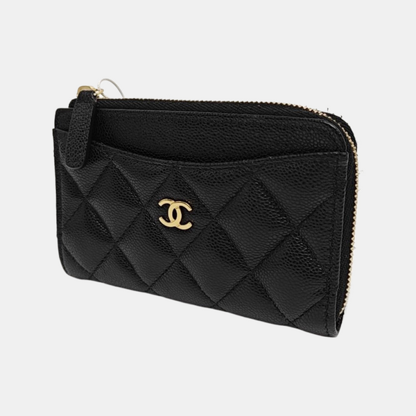 Quilted Grained Calfskin Wallet Black