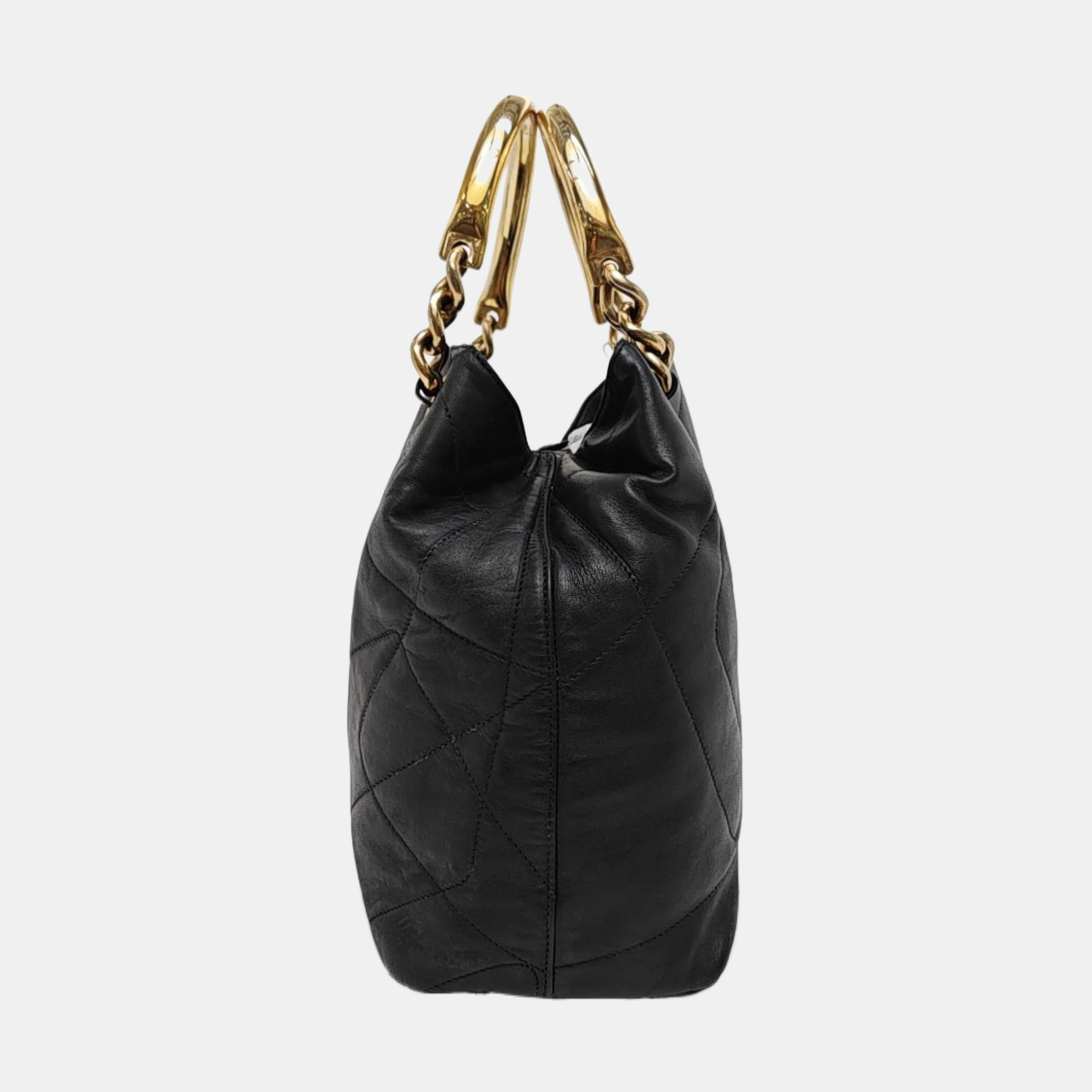 Quilted Lambskin Bucket Bag Black