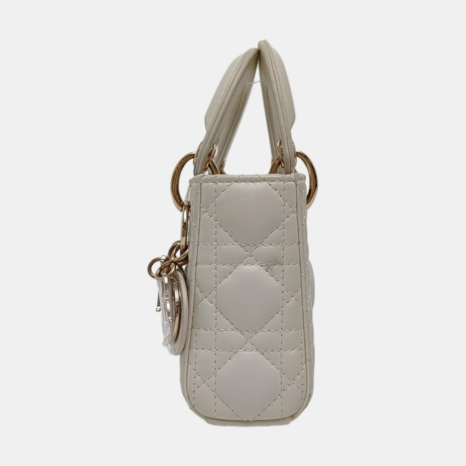 Authenticated pre-owned  Lady Dior Super Mini Cannage Lambskin White - Tote Bag at Looply