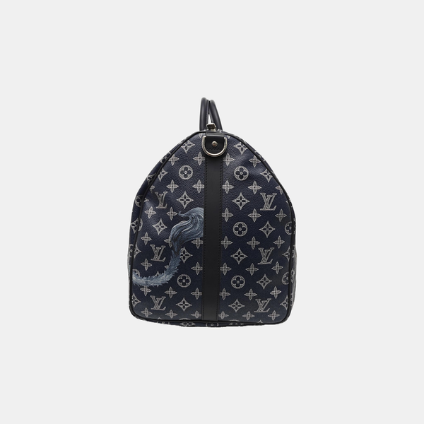 KEEPALL 55 Monogram Coated Canvas Blue