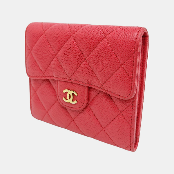 Quilted Grained Calfskin Wallet Small Red
