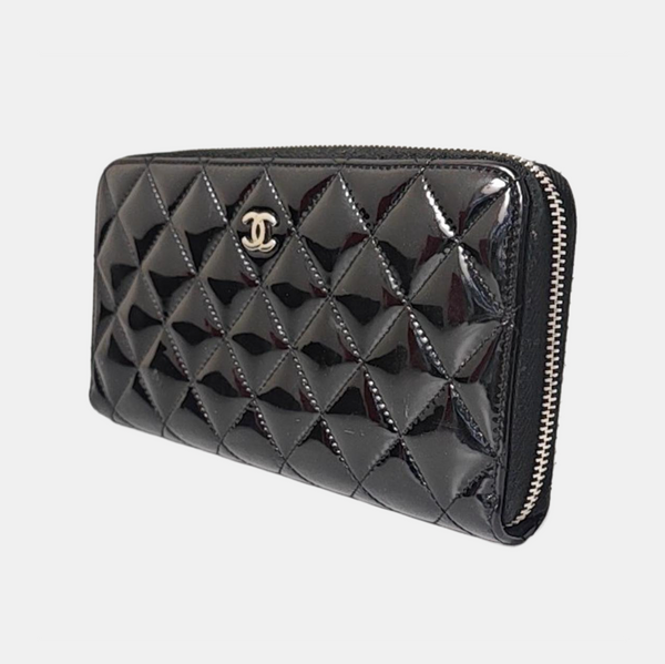 Quilted Patent Leather Wallet Black