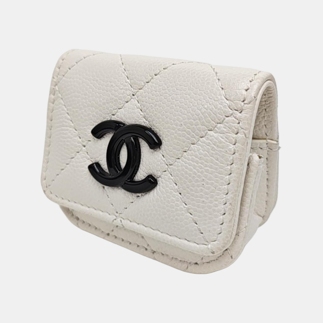 Quilted Grained Calfskin Shoulder Bag White