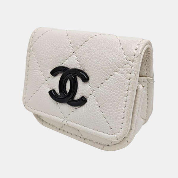 Quilted Grained Calfskin Shoulder Bag White