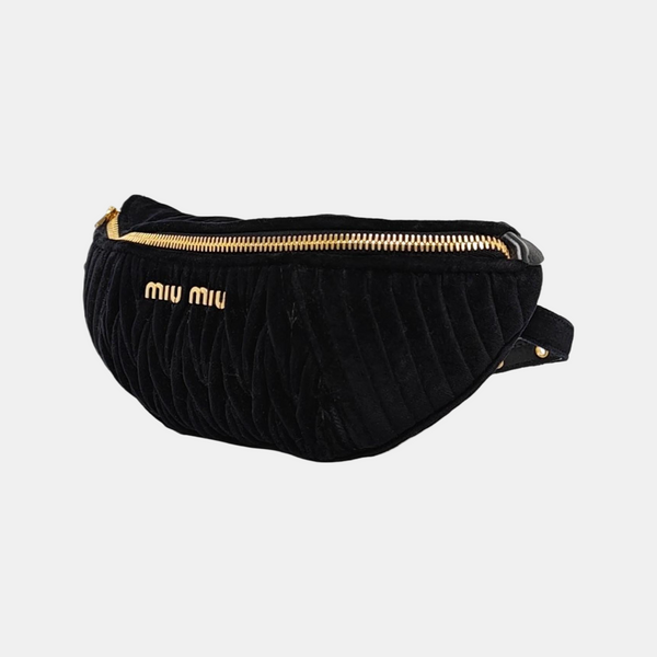 Two-Tone Waist Bag Quilted Velvet Black