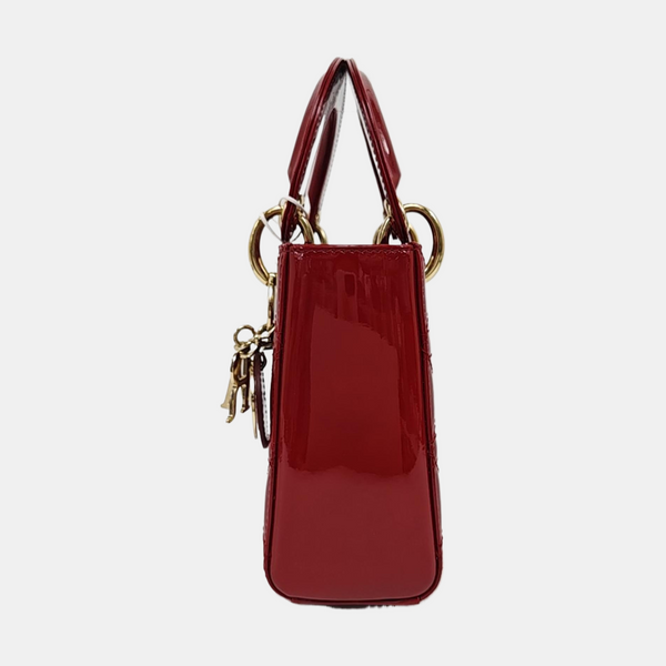 Authenticated pre-owned  Lady Dior Mini Quilted Patent Calfskin Red - Tote Bag at Looply