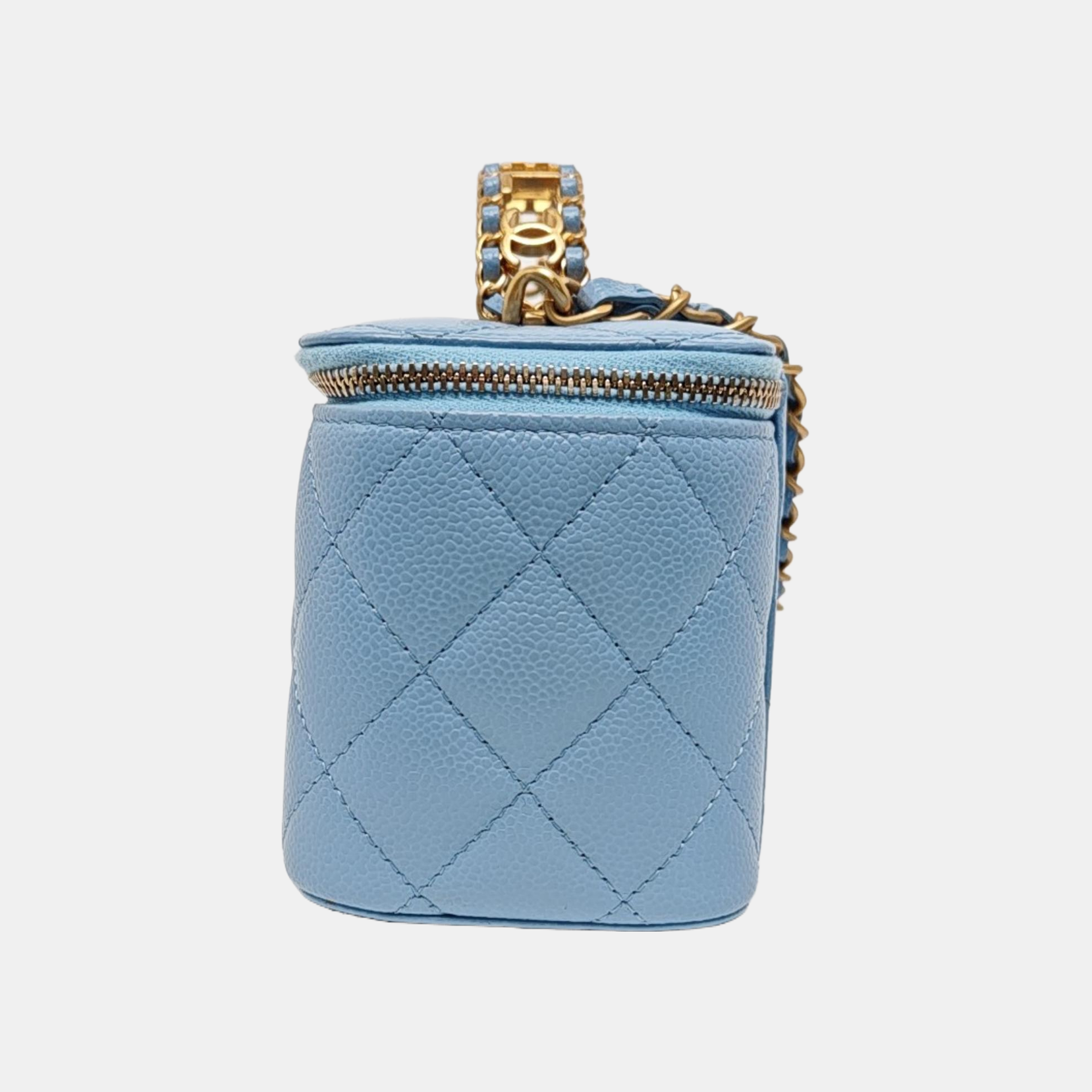 VANITY CASE Small Quilted Grained Calfskin Blue