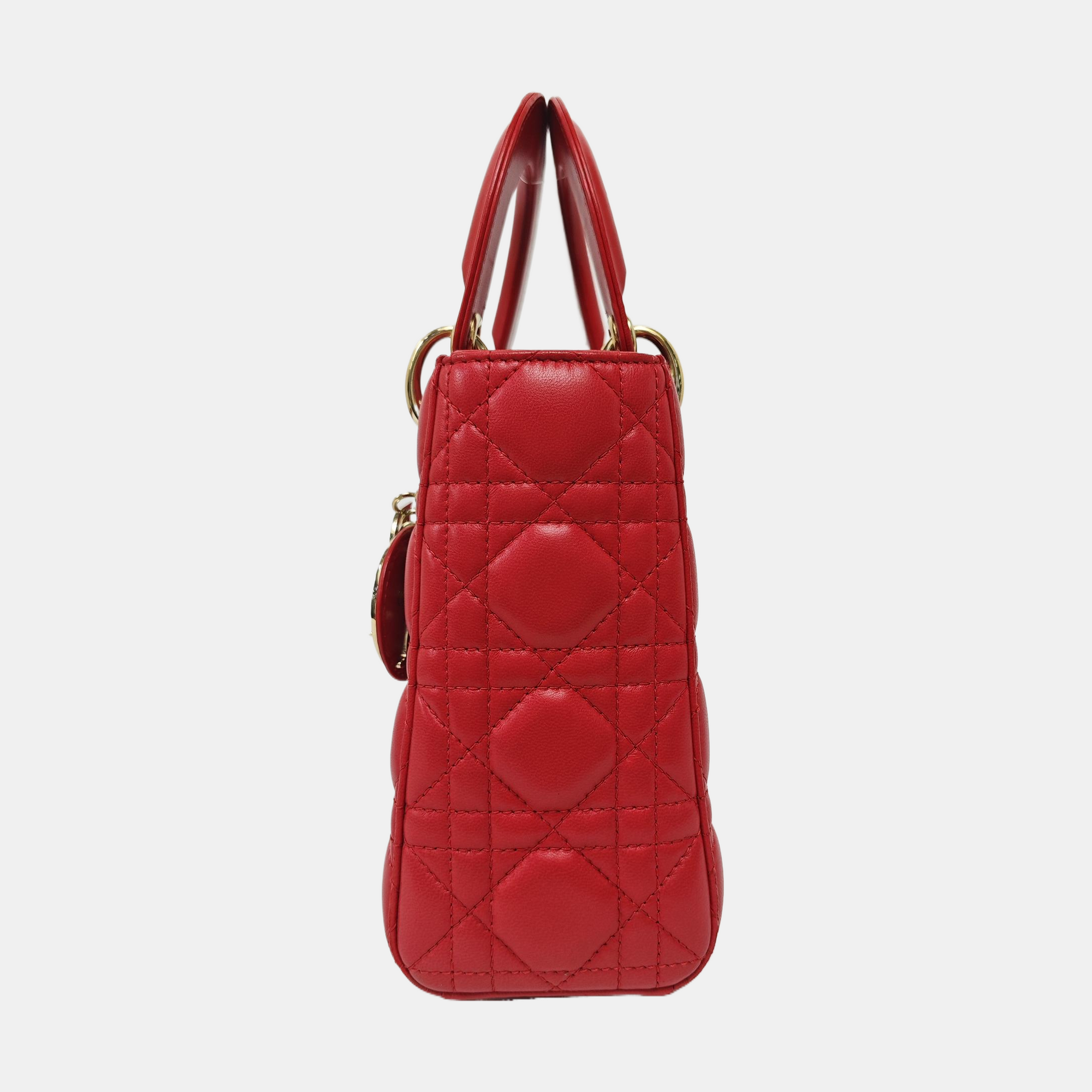 Authenticated pre-owned  Lady Dior Quilted Lambskin Red - Tote Bag at Looply