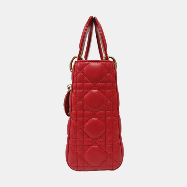 Authenticated pre-owned  Lady Dior Quilted Lambskin Red - Tote Bag at Looply