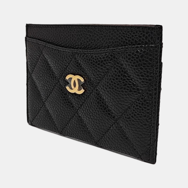Quilted Grained Calfskin Card Holder Black