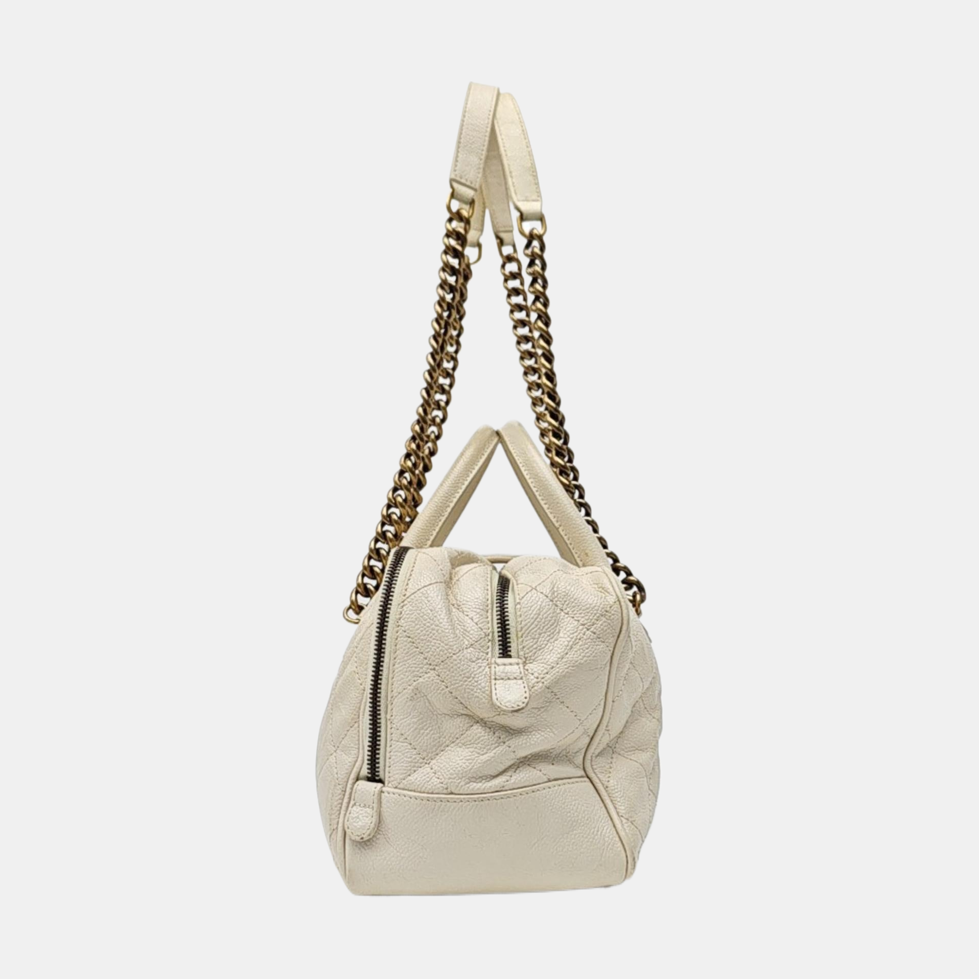 Quilted Grained Calfskin Shoulder Bag White