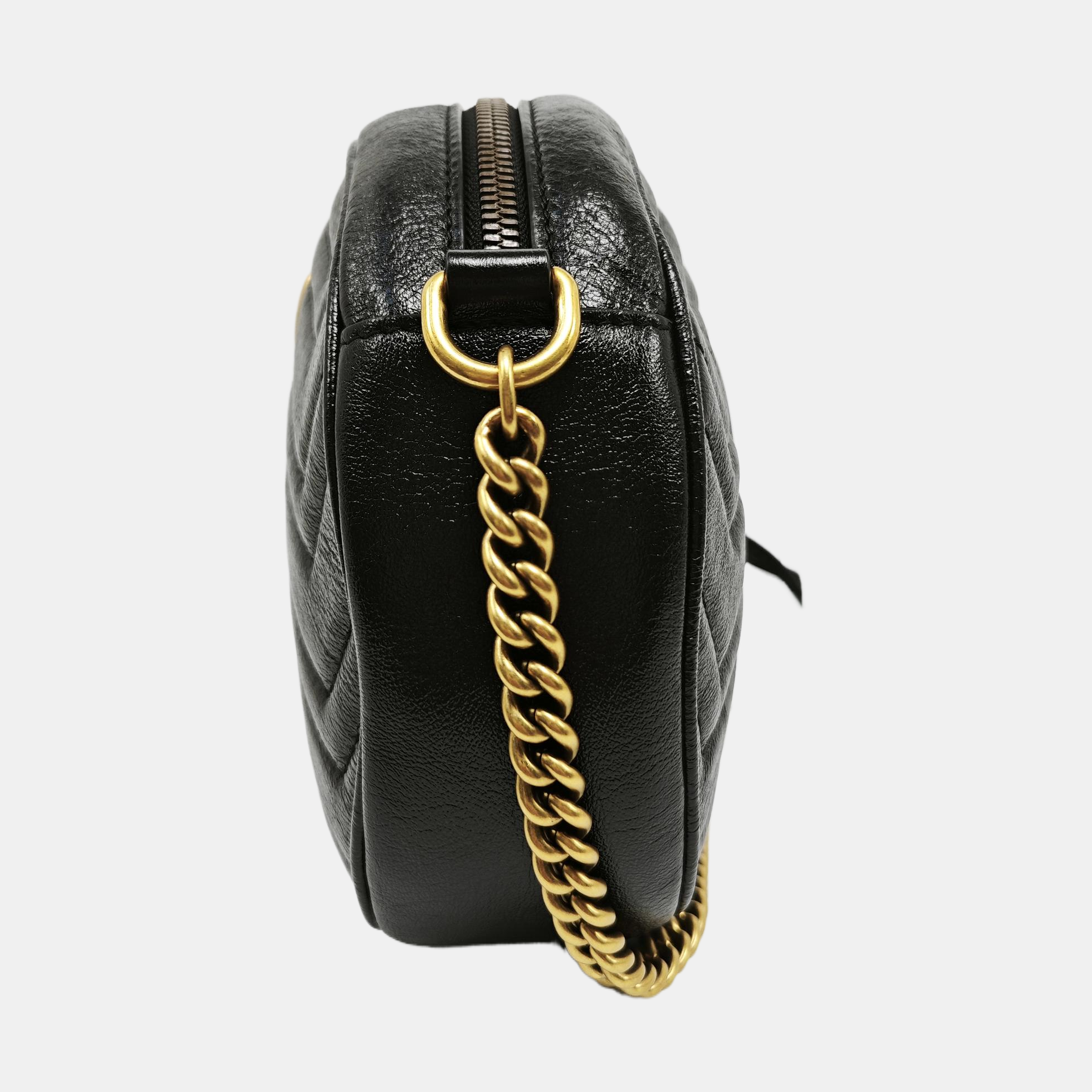 Authenticated pre-owned  GG Marmont Mini Quilted Calfskin Black - Shoulder Bag at Looply