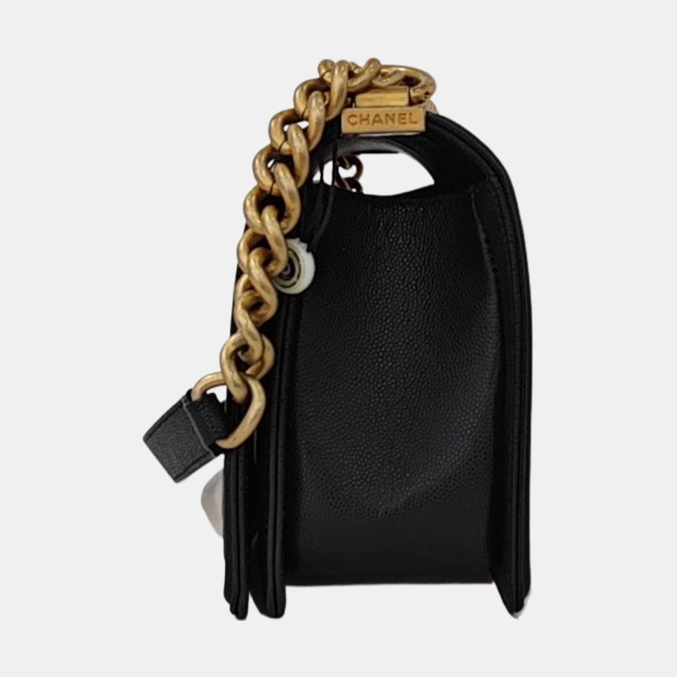 BOY CHANEL Medium Quilted Grained Calfskin Black