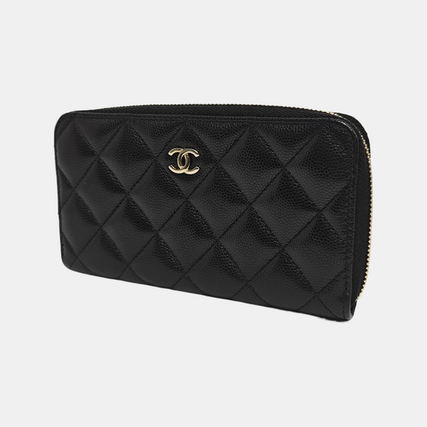 Quilted Grained Calfskin Wallet Black