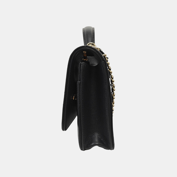 Quilted Grained Calfskin Shoulder Bag Black